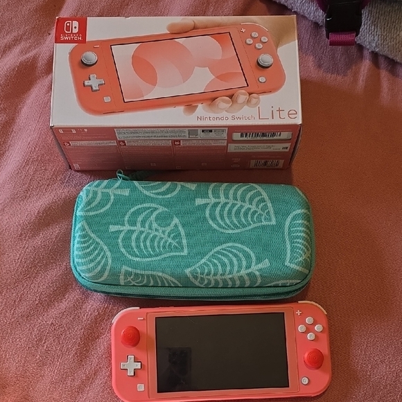 Nintendo Switch Lite in Coral with Case - Picture 1 of 6